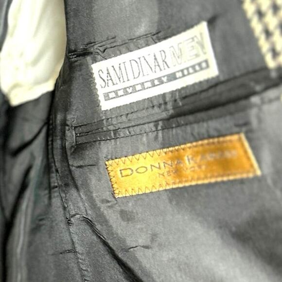 Donna Karan Men’s 100% Wool Houndstooth Blazer Black/Brown Size 46 Regular - Picture 6 of 8